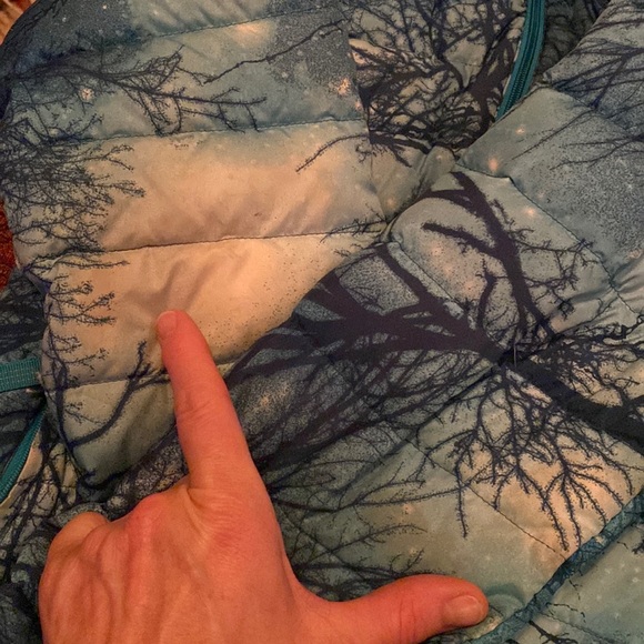 Patagonia Kids Tree Down jacket sky blue turquoise trees excellent size L 10 12 - Picture 5 of 10